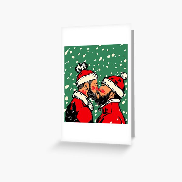 Winter Kiss - Two Santa Clauses Kissing  plus snow  Greeting Card