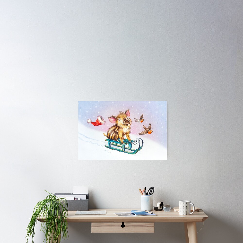 Christmas piglet by Maria Tiqwah Poster