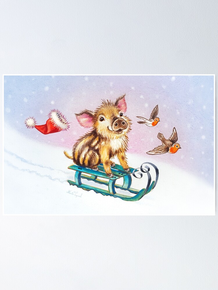 Alternate view of Christmas piglet by Maria Tiqwah Poster