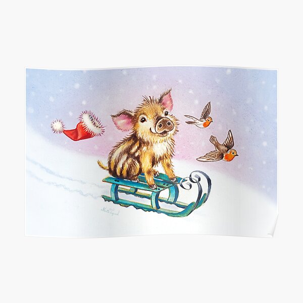 Christmas piglet by Maria Tiqwah Poster