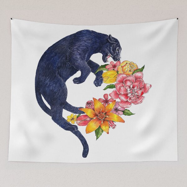 Artikelvorschau, "Beautifully Fierce" - Schwarzer Panther und Blumen entworfen und verkauft von MariaJoStudio.