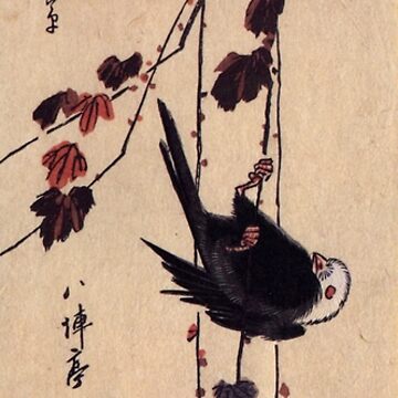 Artwork thumbnail, A Small Black Bird Hanging On An Ivy by Utagawa Hiroshige (Reproduction) by Classic Visions Gallery