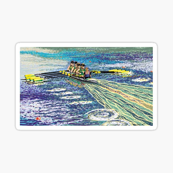 Item preview, Rowing Regatta. The junior 14 girls in a quad sculling to the win. designed and sold by Stephen Coppock.