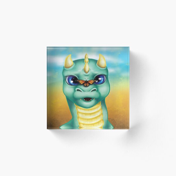 Baby dragon with a tiny friend Acrylic Block