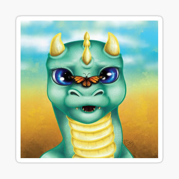 Baby dragon with a tiny friend Sticker