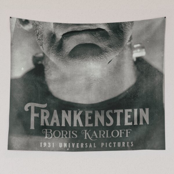 Item preview, Frankenstein, vintage movie poster, Boris Karloff, horror film, Mary Shelley book cover designed and sold by Spallutos.