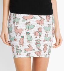Pastel colors cartoon alpaca llamas herd Mini Skirt