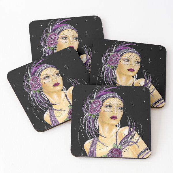 FLAPPER : Vintage 1930 Art Deco Print Coasters (Set of 4)