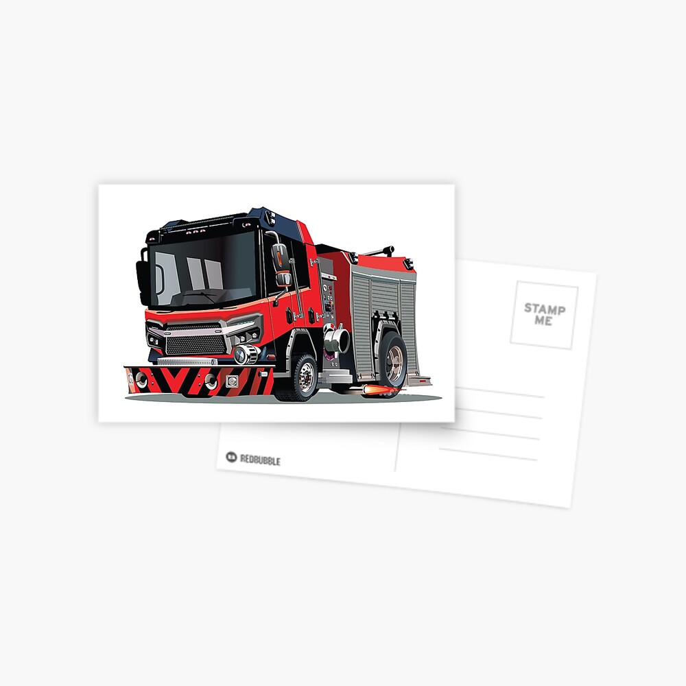 Cartoon Feuerwehrauto Grusskarte Von Mechanick Redbubble