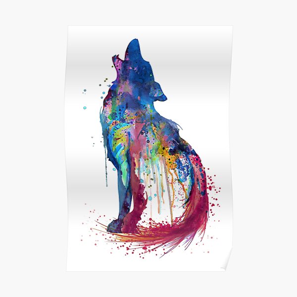 Howling Wolf Watercolor Silhouette Poster