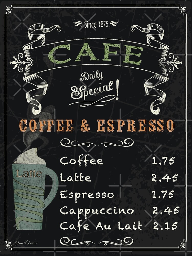 Discover Cafe Blackboard Coffee Menu JP3046 Premium Matte Vertical Poster