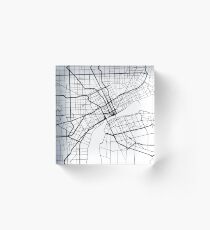 DETROIT MICHIGAN BLACK CITY START MAP ART Bloc acrylique