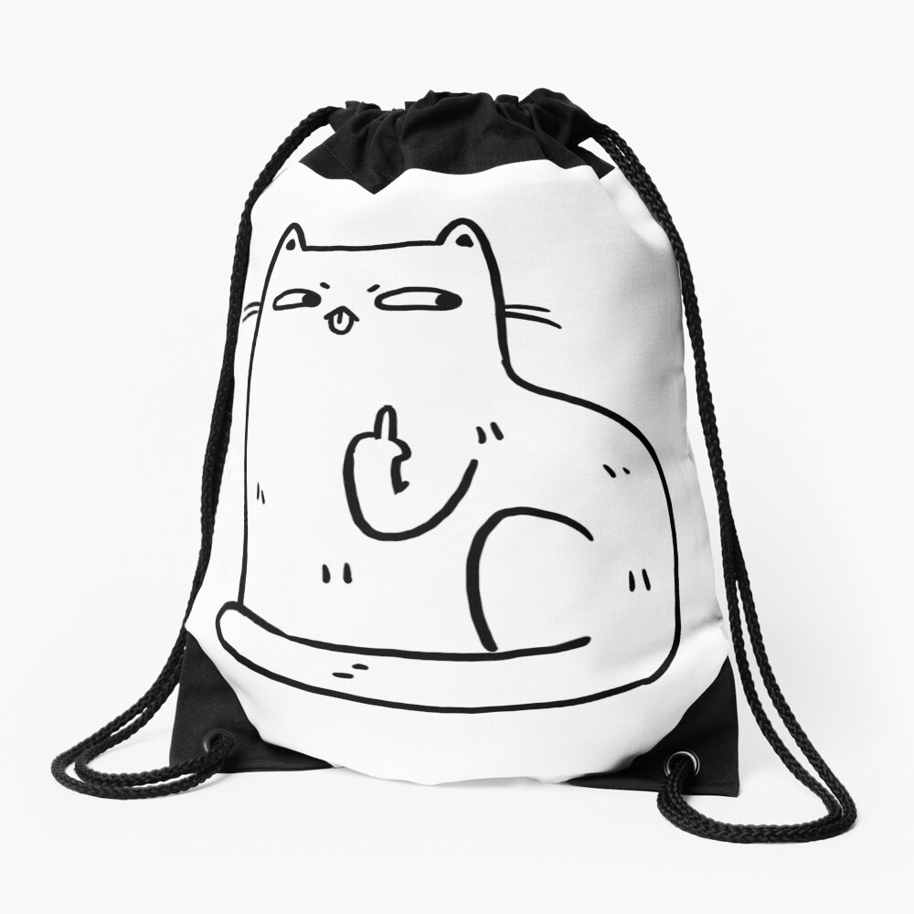 Cat giving the finger Drawstring Bag