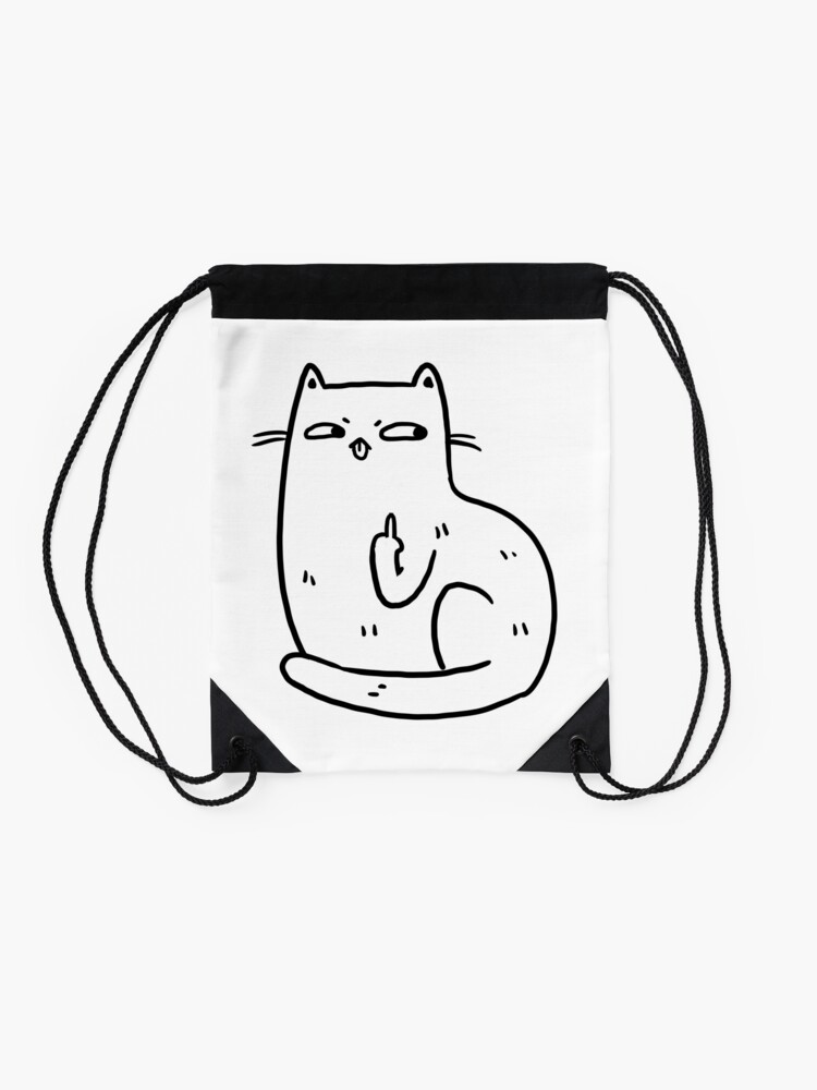 Alternate view of Cat giving the finger Drawstring Bag