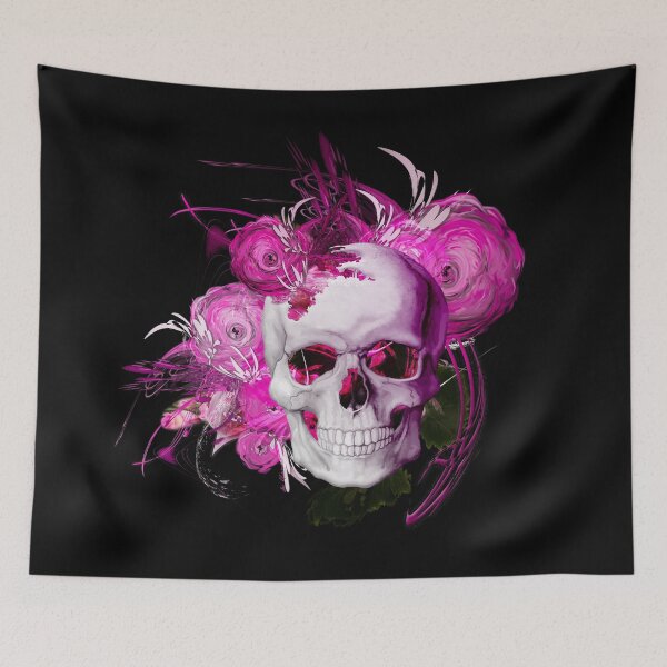Item preview, Pink fantasy flower skull black by mjvision designed and sold by mjvisiondesign.