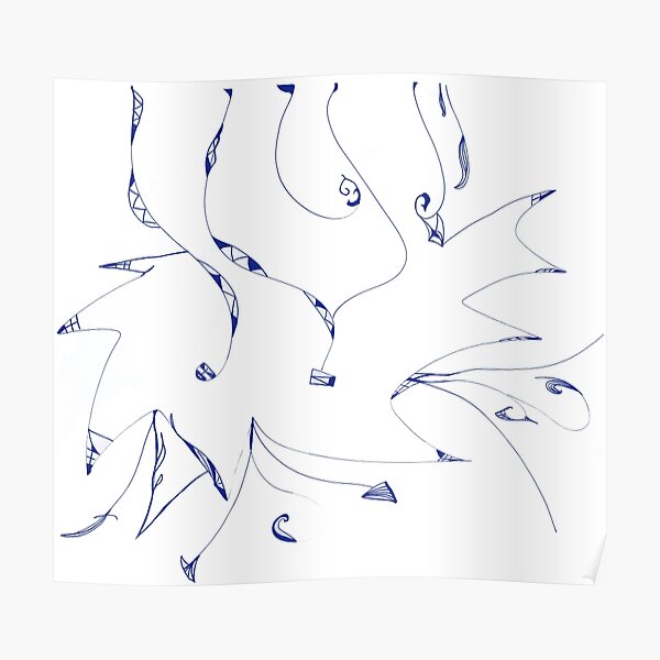 Blue Rain on White Poster