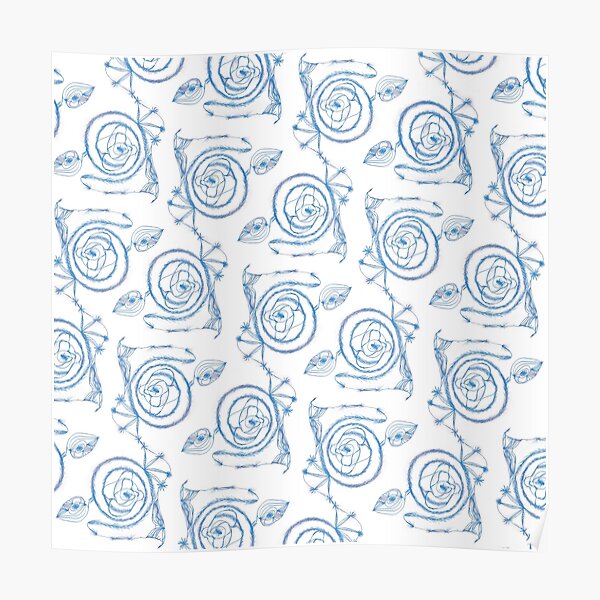 Blue Spirals on White Poster