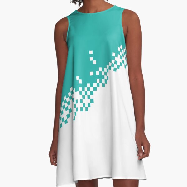 The 8-Bit Pixel Fashion Pattern Petrol Weiss A-Linien Kleid