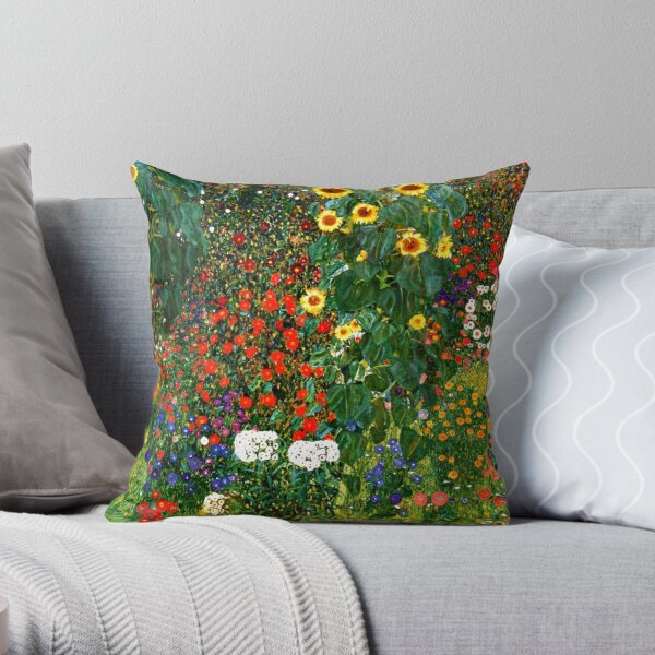 Klimt - Farm Garden with Sunflowers Throw Pillow