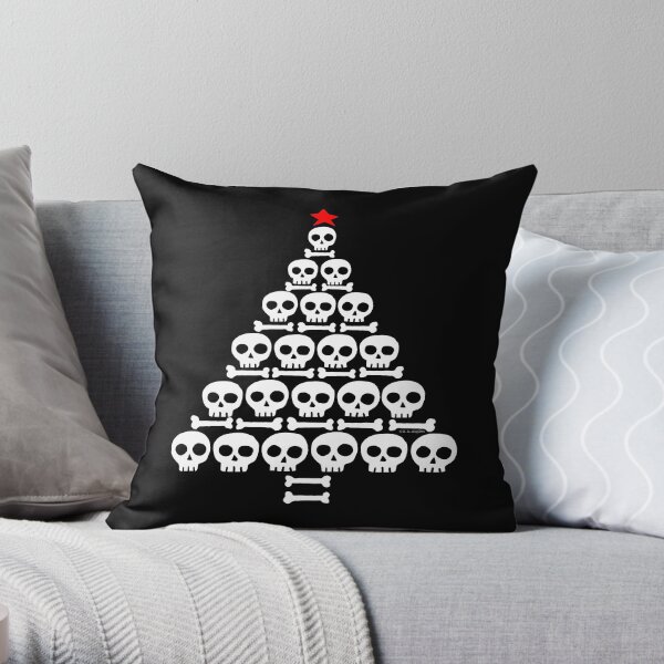 White Skull and Bones Christmas Tree Throw Pillow
