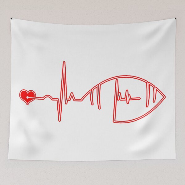 Item preview, white red electrocardiography, ECG - EKG line with red heart as american football ball designed and sold by Marcin Adrian.