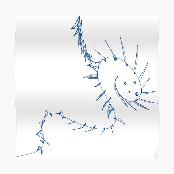 Blue Dragon on White Poster