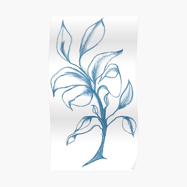 Blue Flower on White Poster