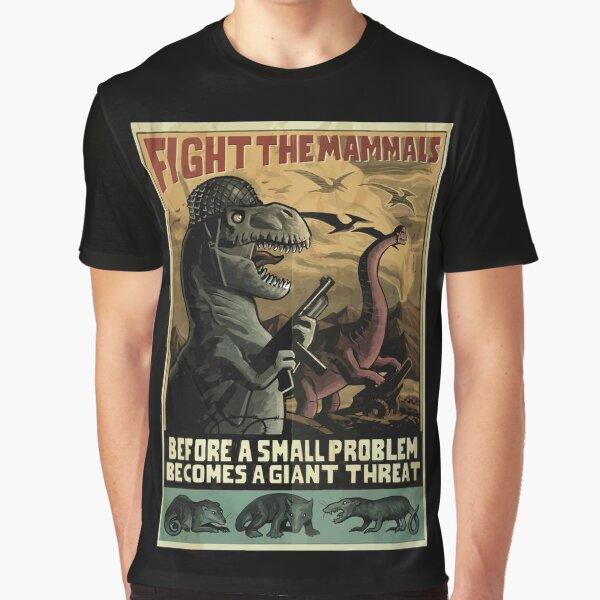 Vista previa del artículo con la obra «Dinosaurios "Lucha contra los mamíferos" Póster de estilo WW2», diseñado y vendido por orinemaster.