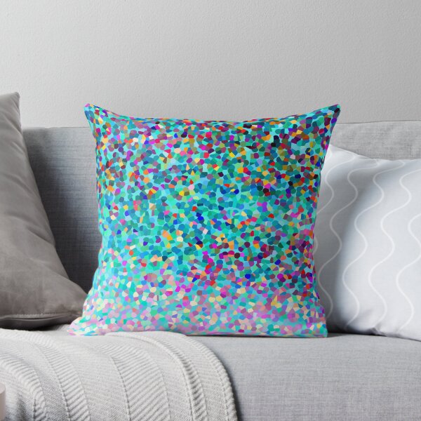 Aqua Blue Multicolored Abstract Art Shapes Pattern Throw Pillow
