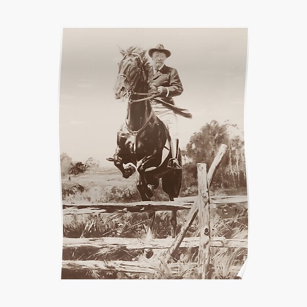 Teddy Roosevelt Jumping Fence On Horseback Poster