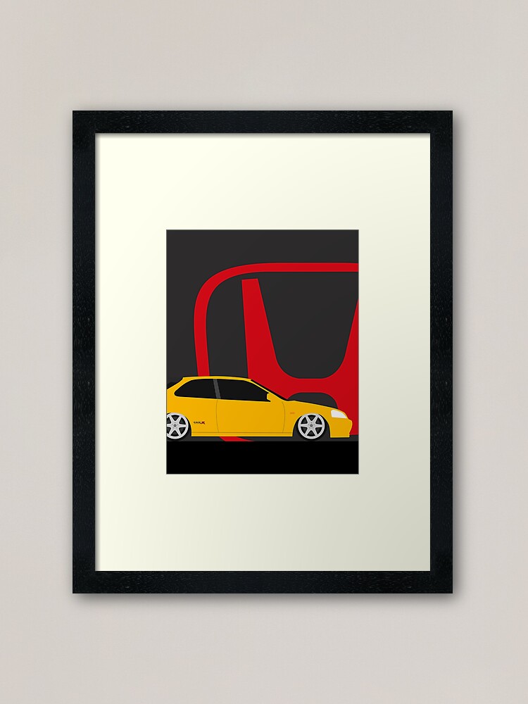 Yellow Ek9 Honda Civic Type R Framed Art Print By Littleprincerex Redbubble