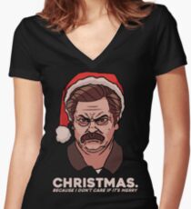 Ron Swanson Christmas Women's Fitted V-Neck T-Shirt