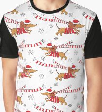 Camiseta gráfica Perros salchicha blanca de Navidad - perros salchicha