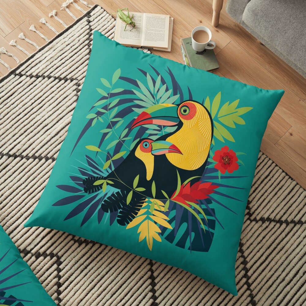 Coussin de sol « Toucan Tropical»