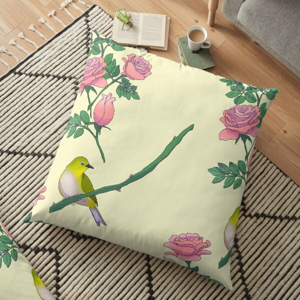 White-eye and rose pattern Floor Pillow