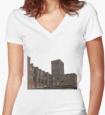 #town #facade #architecture #city #sky #outdoors #brick #old #ancient #religion #tower #horizontal #colorimage #famousplace #locallandmark #nationallandmark #residentialdistrict #nopeople Women's Fitted V-Neck T-Shirt