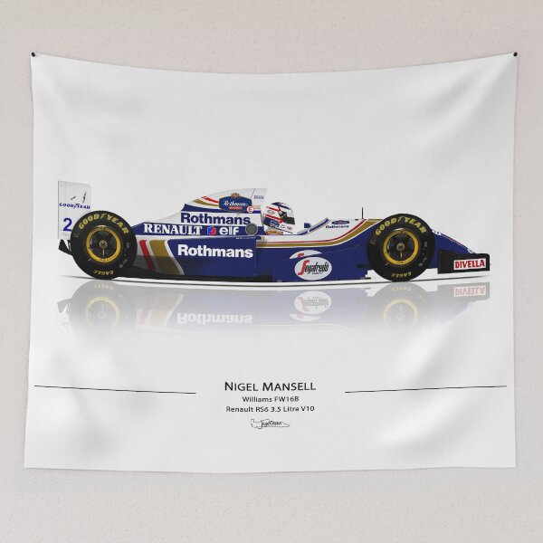 Item preview, Nigel Mansell - Williams FW16B art print with reflection designed and sold by JageOwen.