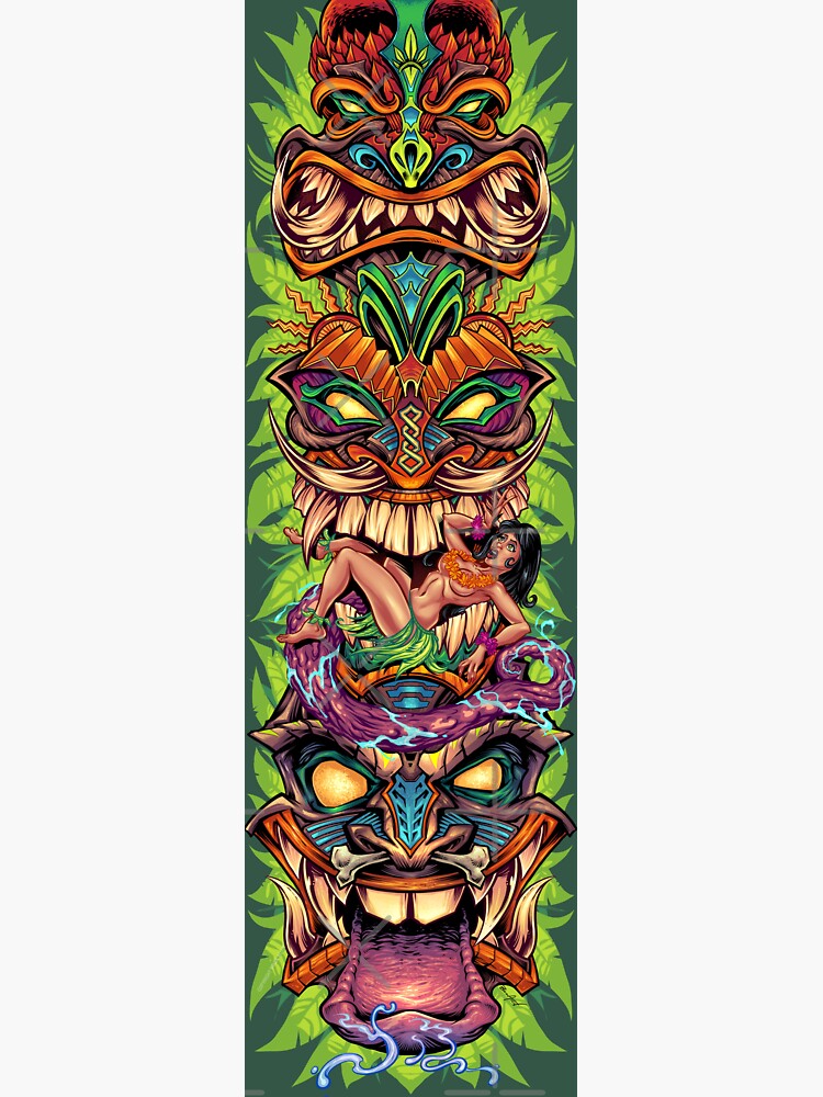 "Tiki Totem " Sticker by flylanddesigns Redbubble