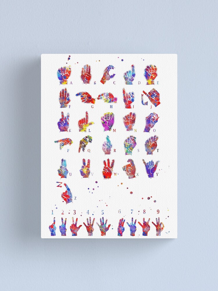 Impression Sur Toile Alphabet De Langue Des Signes Asl Langue Des Signes Aquarelle Alphabet Numero De Langue Des Signes Asl Par Rosaliartbook Redbubble