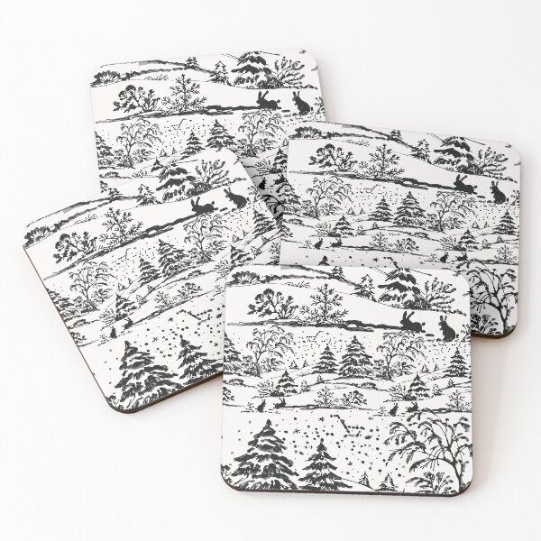 Item preview, Winter Bunny Rabbit in the Woods Watercolor Toile in Black and White designed and sold by Pink Pineapple Works.
