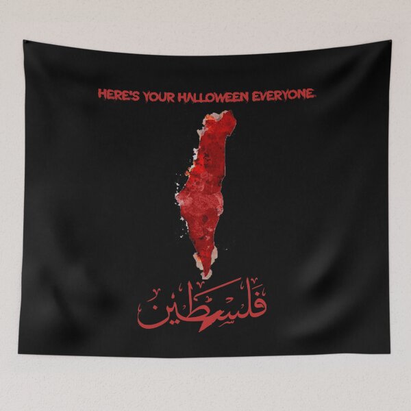 Item preview, palestine calligraphy flag with blood font designed and sold by Awa3iOnline.
