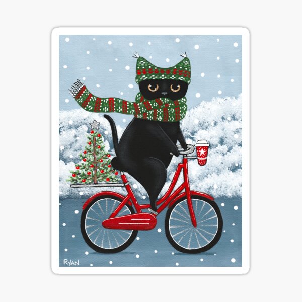 Item preview, Black Cat Christmas Bicycle Ride designed and sold by KilkennyCat Art.