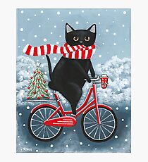 Black Cat Winter Bicycle Ride Photographic Print
