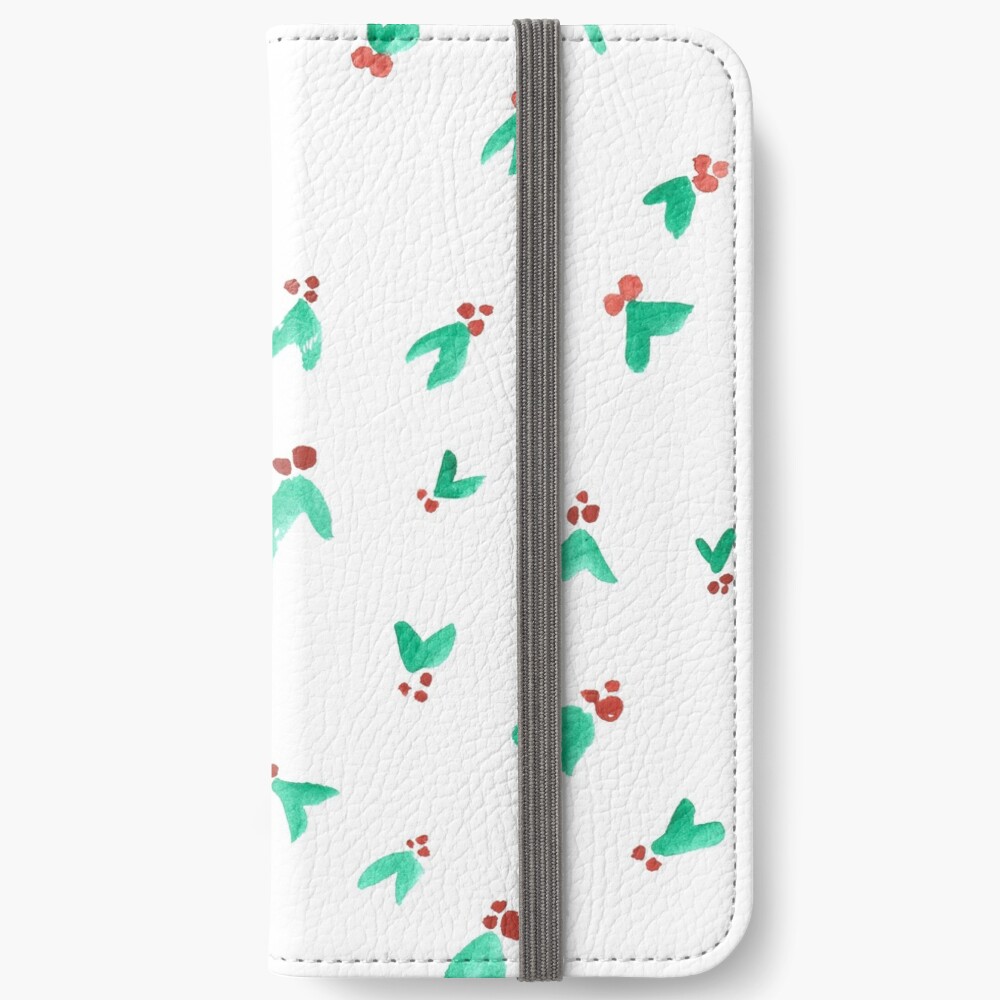 Mini Holly Watercolor Pattern iPhone Wallet