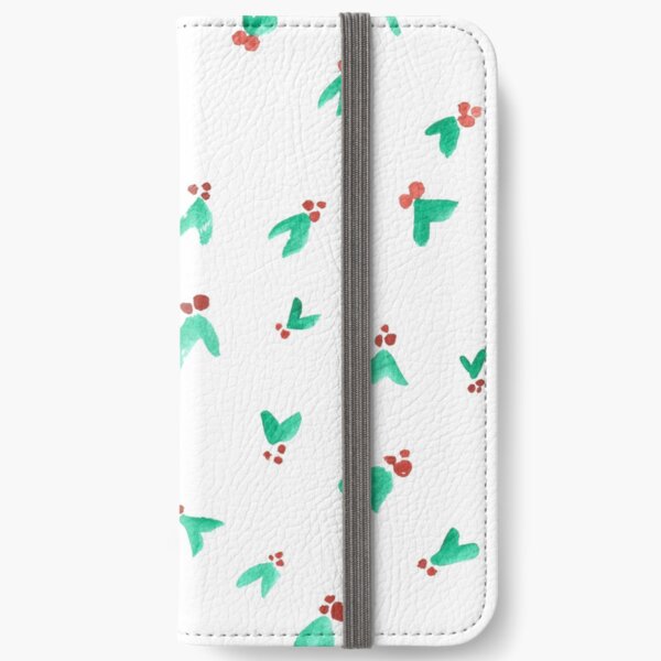 Mini Holly Watercolor Pattern iPhone Wallet