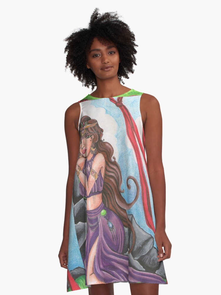 Vestido acampanado con la obra «Rahab mujer de la Biblia» de