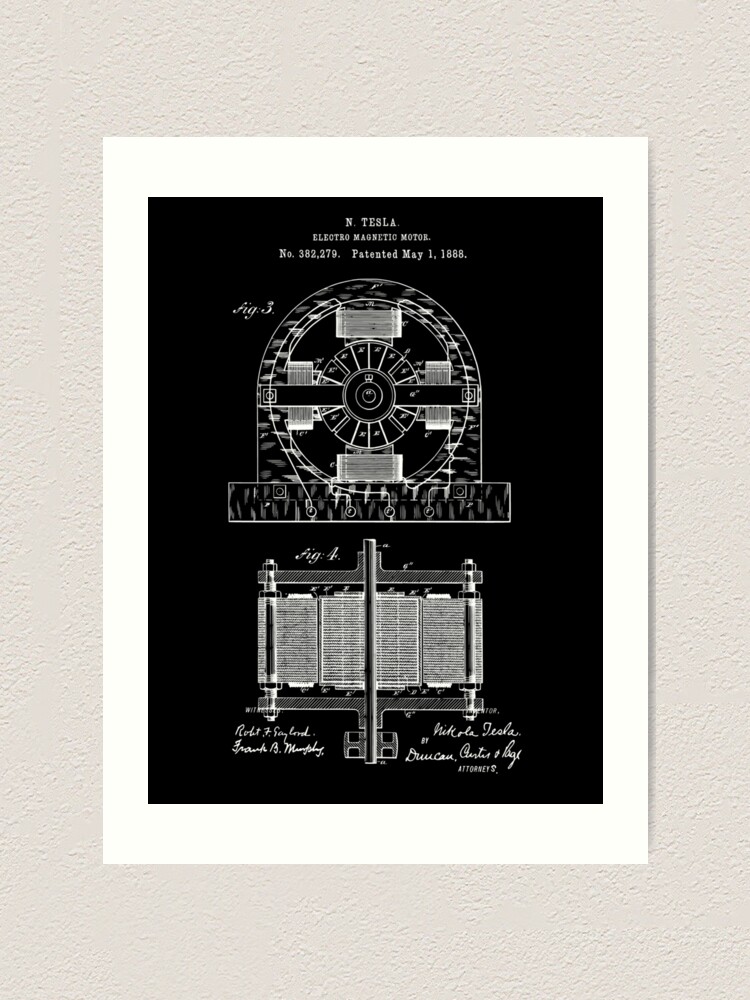 Nikola Tesla Electro Magnetic Motor Blueprint 1888" Art Print for Sale by MadebyDesign | Redbubble