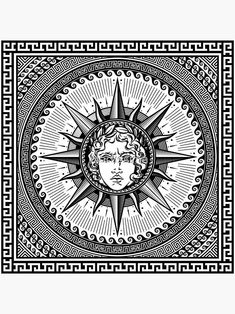 Disover Apollo Sun God Symbol on Greek Key Ornament Premium Matte Vertical Poster