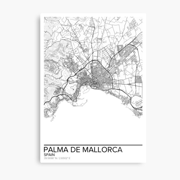 Palma de Mallorca map poster print wall art, Spain gift printable, Home and Nursery, Modern map decor for office, Map Art, Map Gifts Metal Print