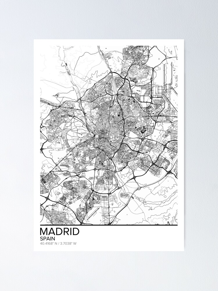 Modern Black White Spain Madrid City Map Poster Print Home Decor Canvas Painting